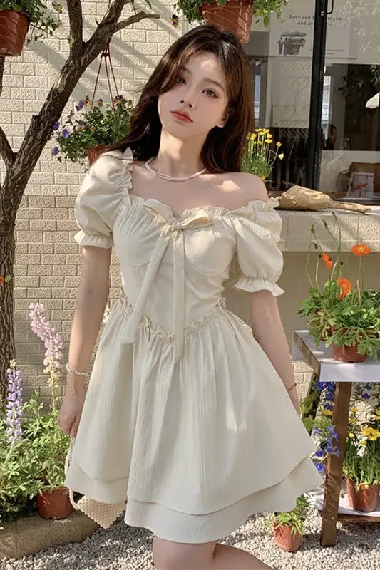 Women Spring Summer Dress Puff Sleeve Lace-Up Waist — feature 21