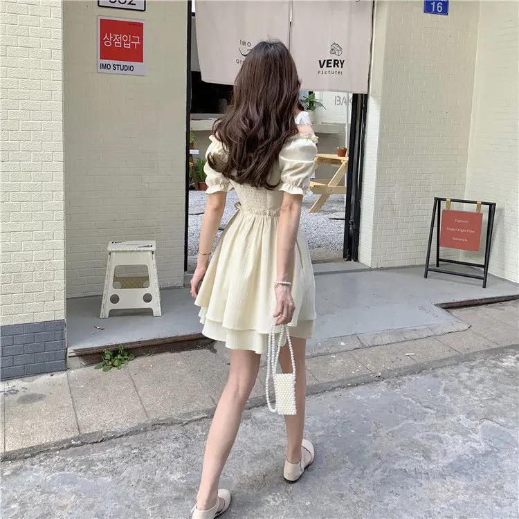 Women Spring Summer Dress Puff Sleeve Lace-Up Waist — feature 25