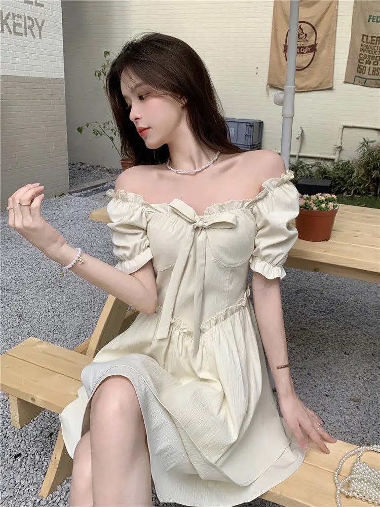 Women Spring Summer Dress Puff Sleeve Lace-Up Waist — feature 26