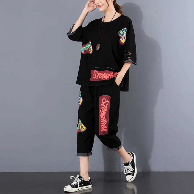 Women 2025 Ripped Patch Printed Casual Suit Maroon Large