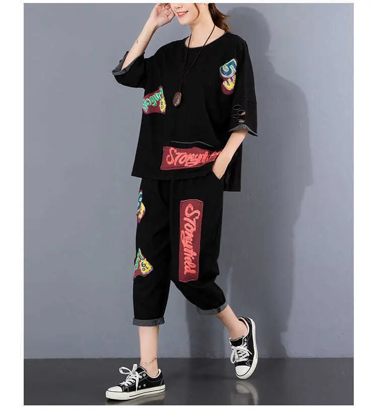 Women 2025 Ripped Patch Printed Casual Suit Maroon Large — feature 17