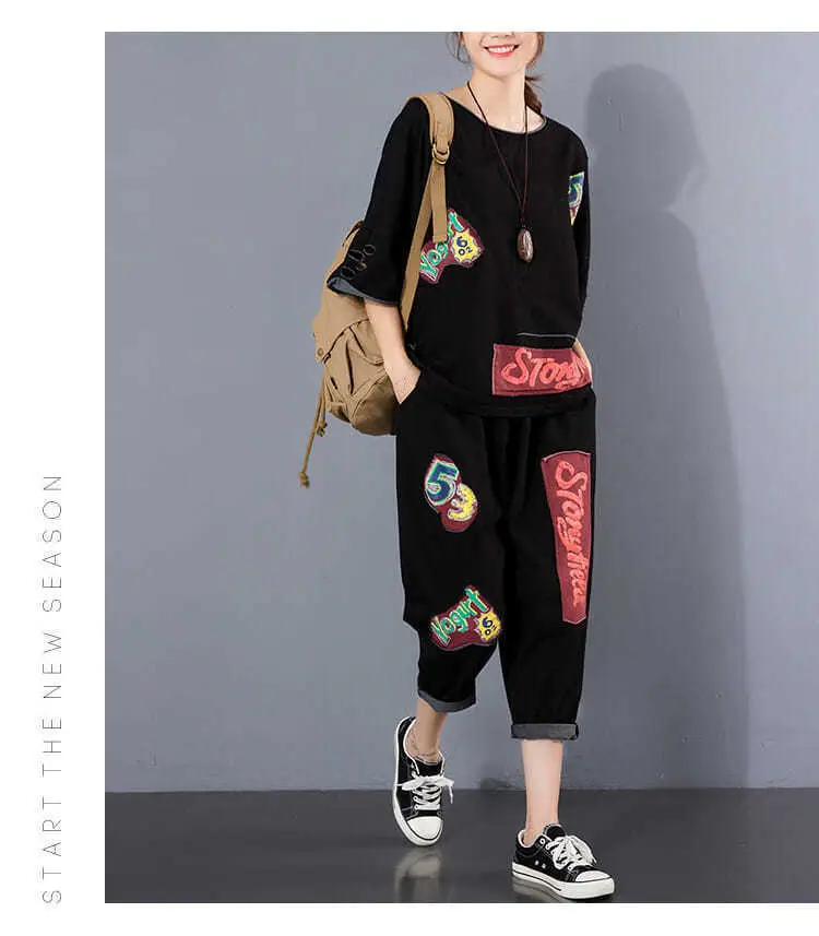 Women 2025 Ripped Patch Printed Casual Suit Maroon Large — feature 19
