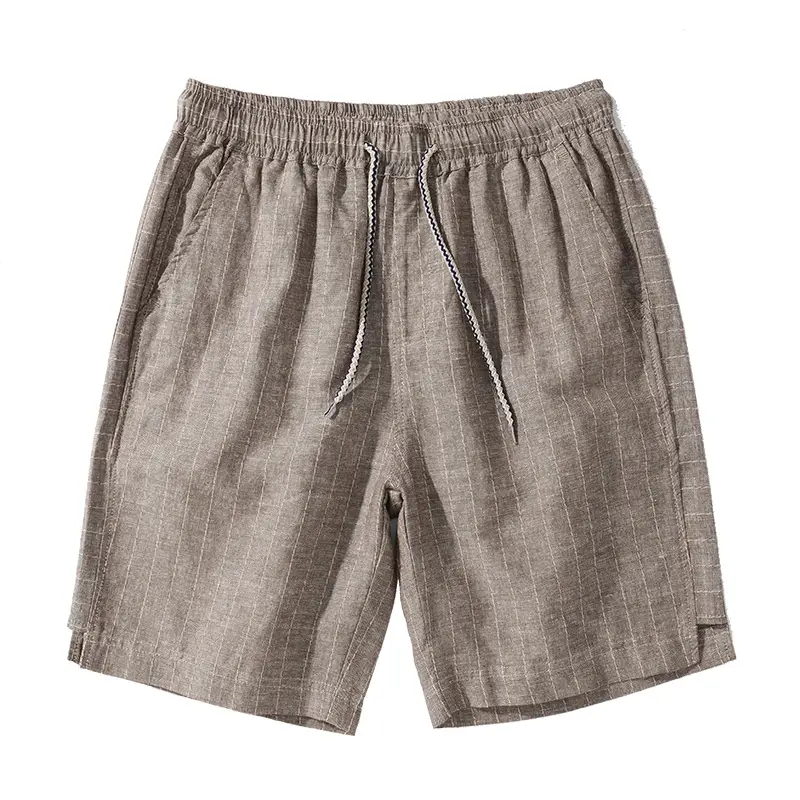 Men Japanese Retro Striped Linen Shorts Blue