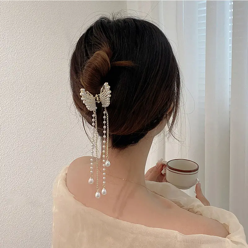 Pearl Butterfly Hair Clip for Women's Back of Head