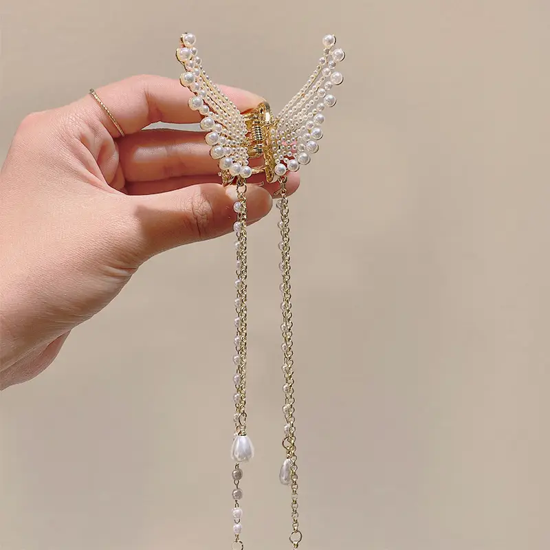 Pearl Butterfly Hair Clip for Women's Back of Head