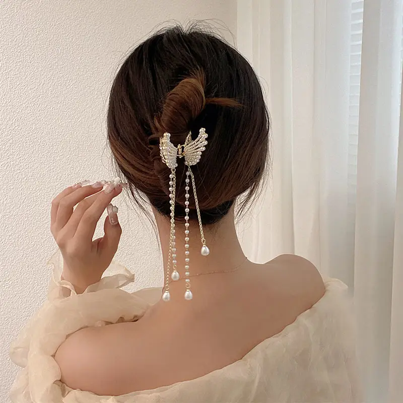 Pearl Butterfly Hair Clip for Women's Back of Head