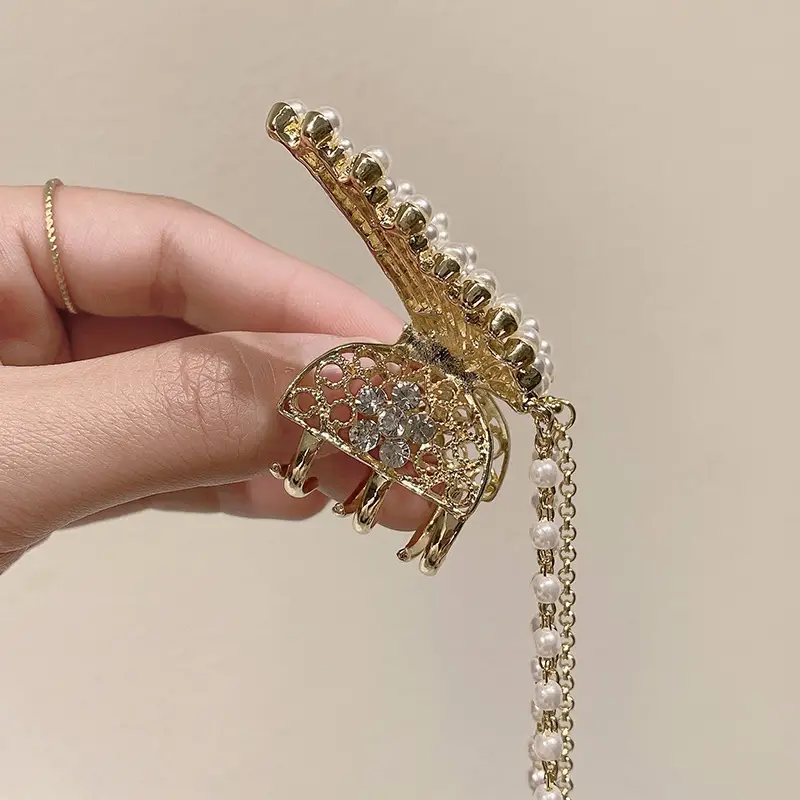 Pearl Butterfly Hair Clip for Women's Back of Head