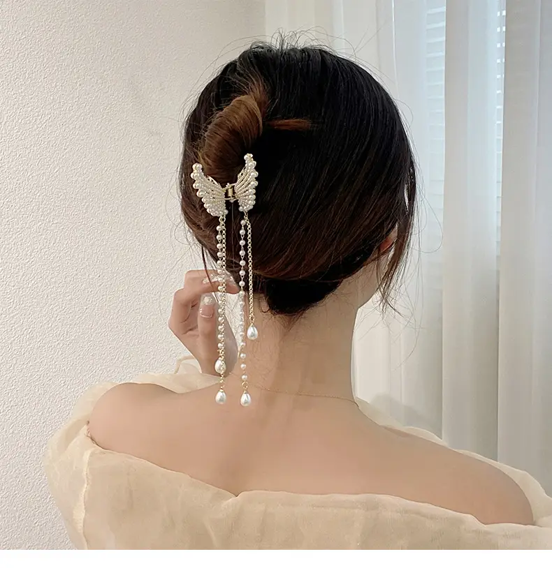 Pearl Butterfly Hair Clip for Women's Back of Head — feature 1