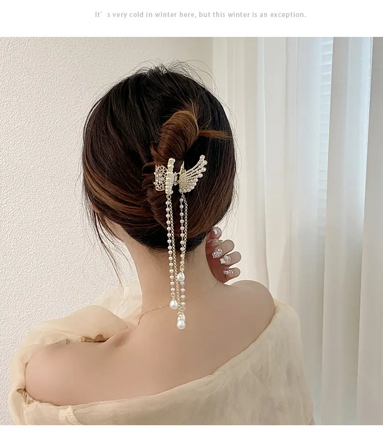 Pearl Butterfly Hair Clip for Women's Back of Head — feature 10