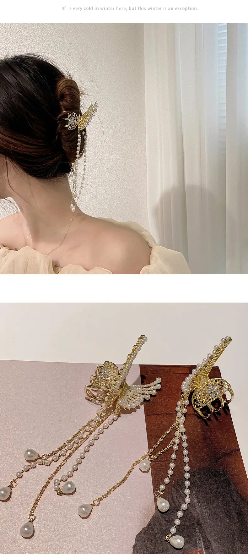 Pearl Butterfly Hair Clip for Women's Back of Head — feature 12