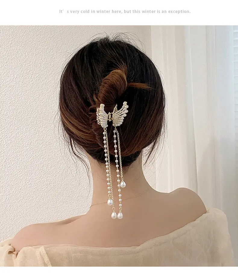 Pearl Butterfly Hair Clip for Women's Back of Head — feature 13