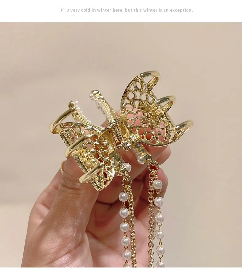 Pearl Butterfly Hair Clip for Women's Back of Head — feature 14