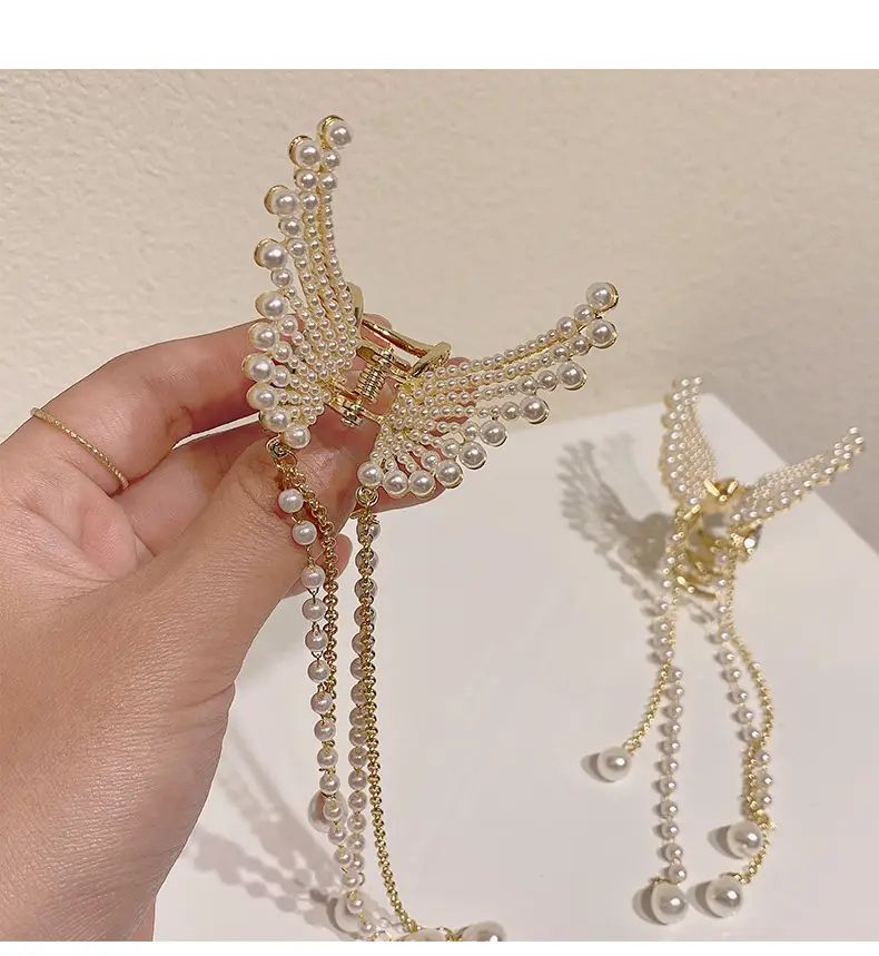 Pearl Butterfly Hair Clip for Women's Back of Head — feature 3