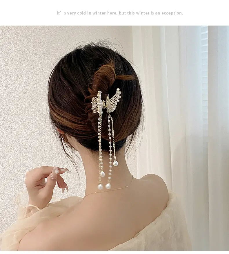 Pearl Butterfly Hair Clip for Women's Back of Head — feature 4