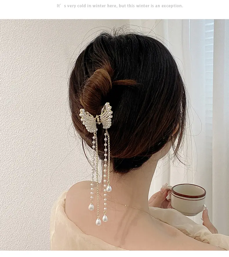 Pearl Butterfly Hair Clip for Women's Back of Head — feature 6