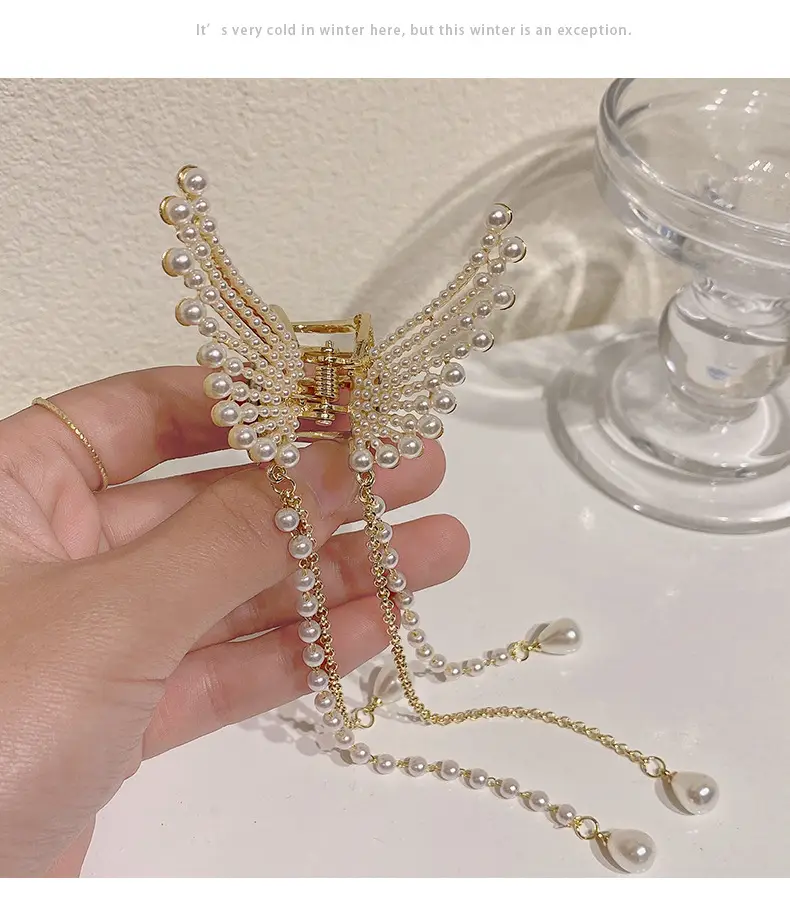 Pearl Butterfly Hair Clip for Women's Back of Head — feature 7