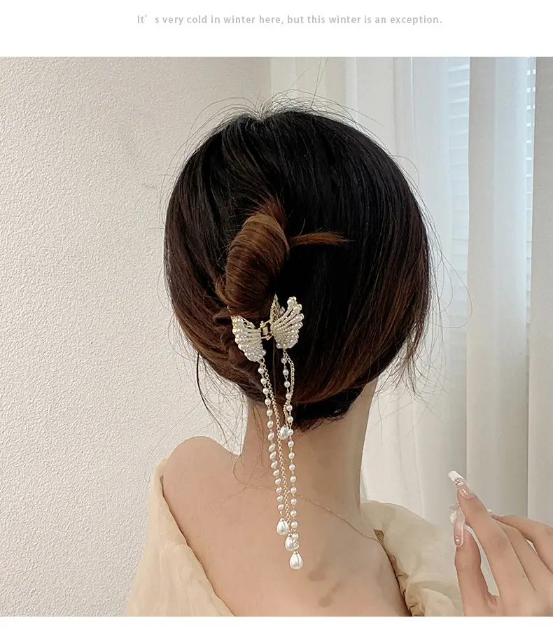 Pearl Butterfly Hair Clip for Women's Back of Head — feature 8