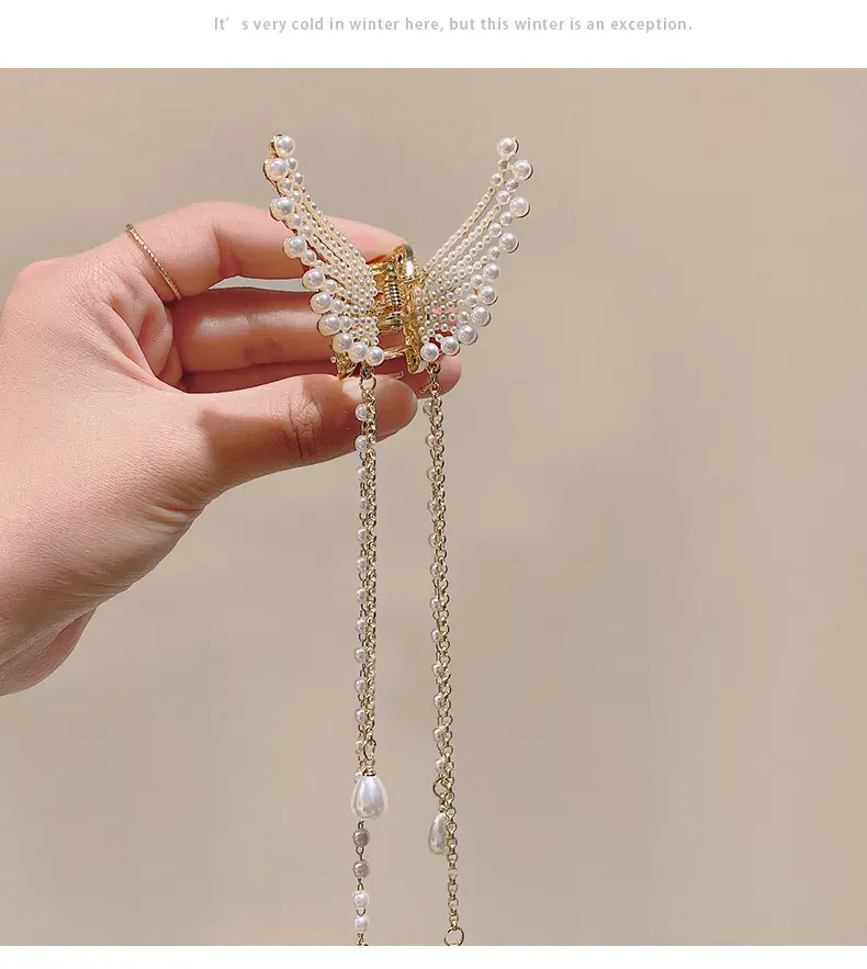 Pearl Butterfly Hair Clip for Women's Back of Head — feature 9