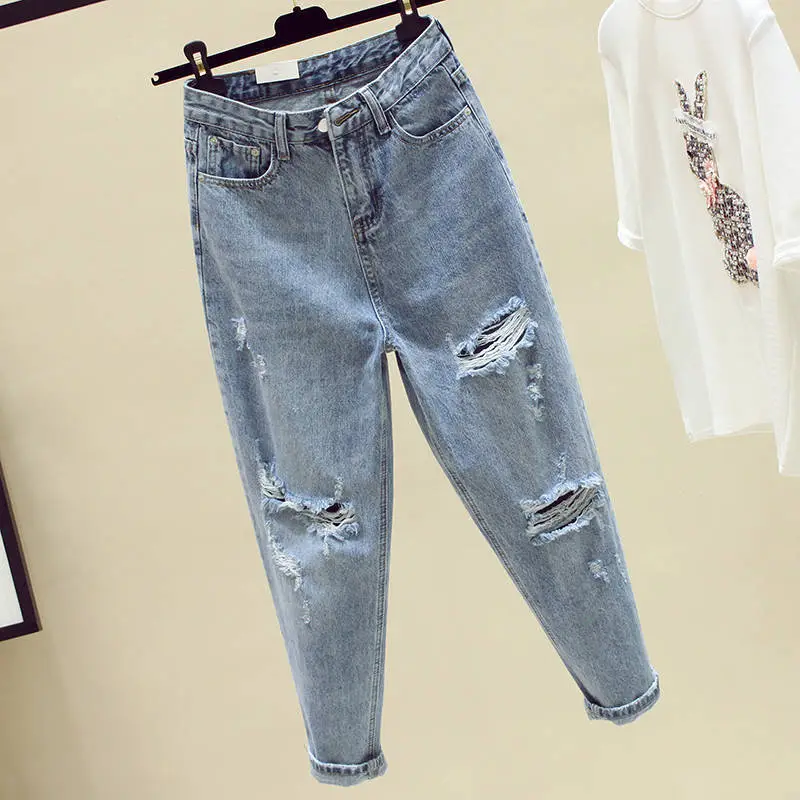 Women Light Blue Denim Jeans High Waist Cropped