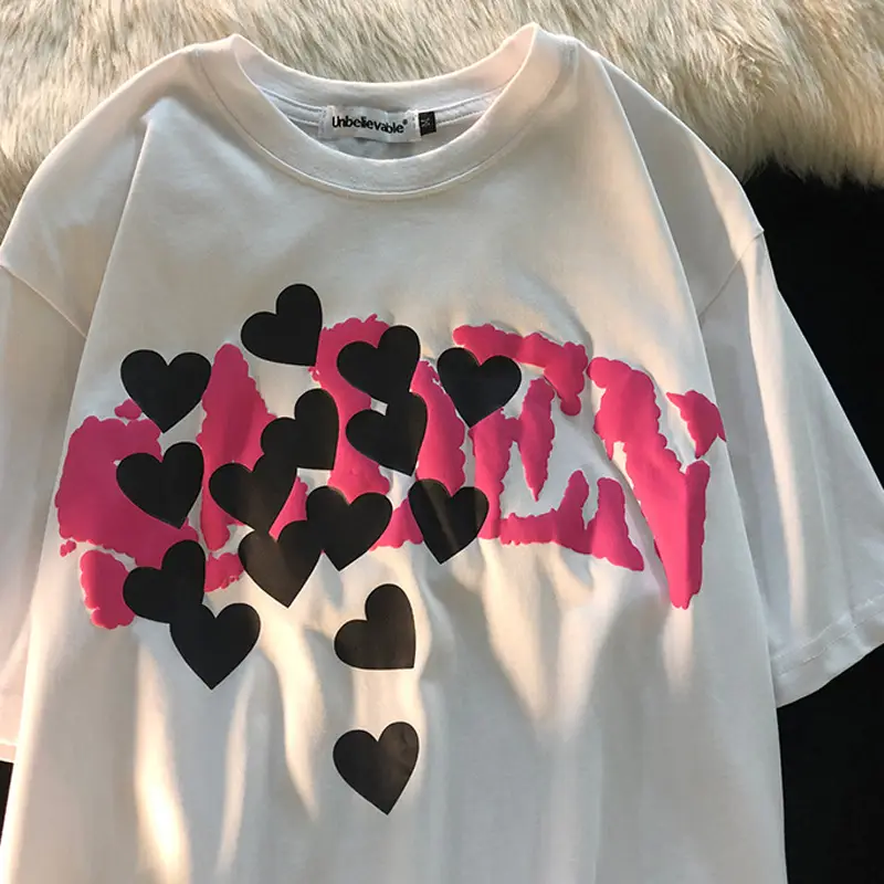 Women Love Foam Heart Print T-Shirt Light Blue
