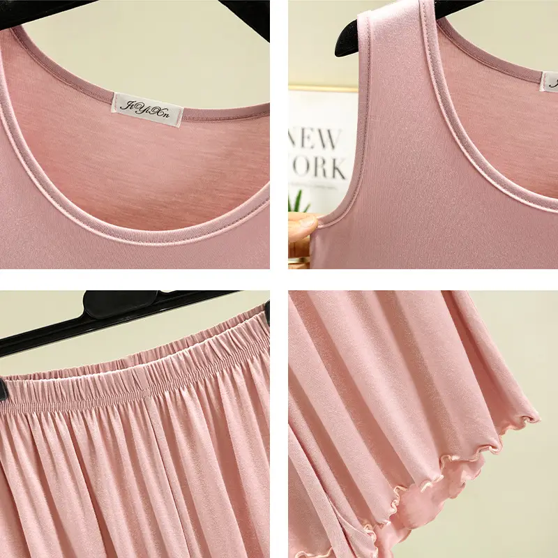 Black Modal Crewneck Vest & Shorts Set for Women