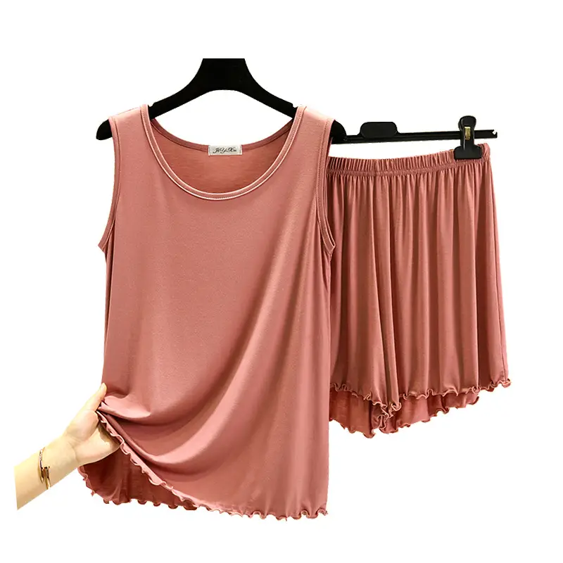 Black Modal Crewneck Vest & Shorts Set for Women