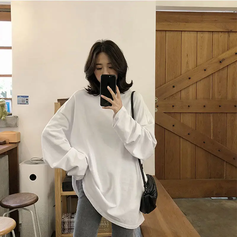 Women Long Sleeve T-Shirt Black Loose Winter Style - Image 4