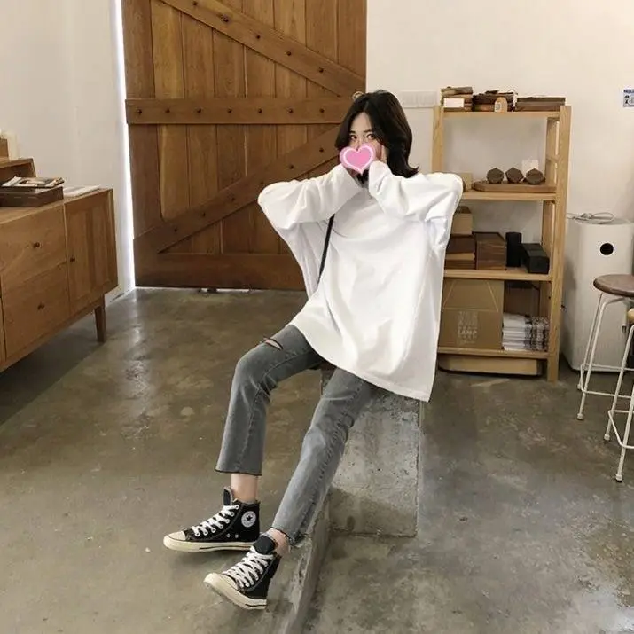 Women Long Sleeve T-Shirt Black Loose Winter Style — feature 4