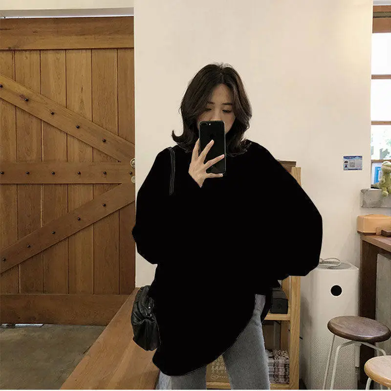 Women Long Sleeve T-Shirt Black Loose Winter Style — feature 8
