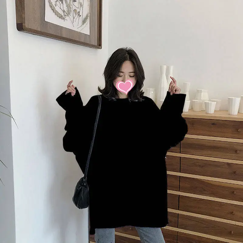 Women Long Sleeve T-Shirt Black Loose Winter Style — feature 9