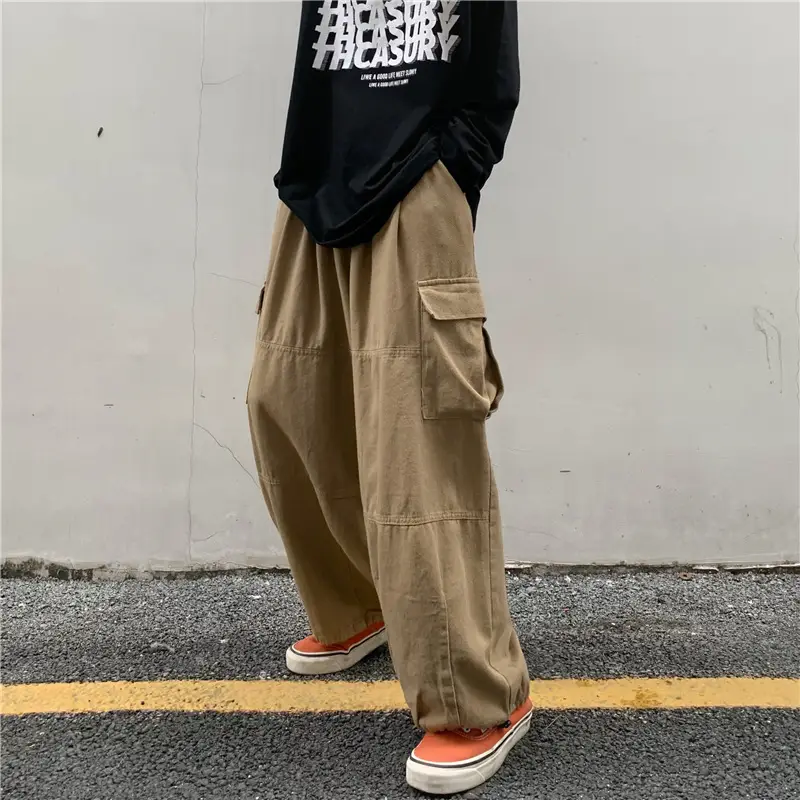 Men's Japanese Style Wide Leg Trousers Brown Loose Fit - Image 5