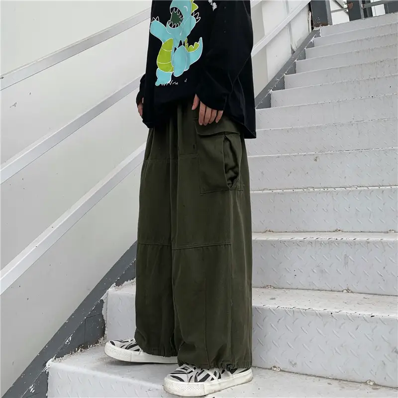 Men's Japanese Style Wide Leg Trousers Brown Loose Fit - Image 7