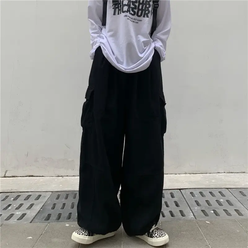 Men's Japanese Style Wide Leg Trousers Brown Loose Fit - Image 2
