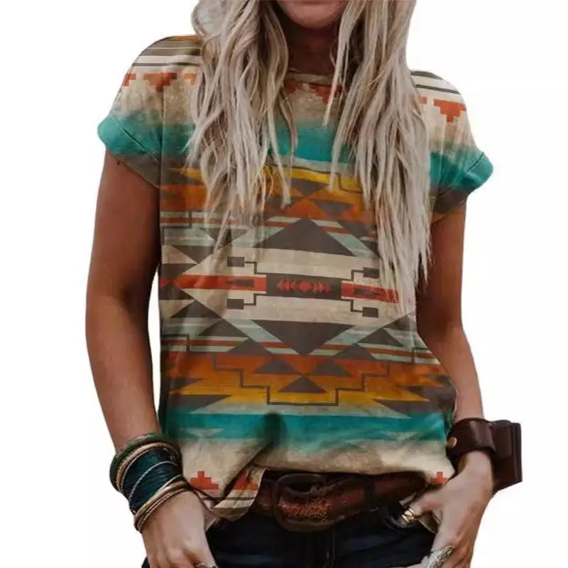 Women's 2022 Ethnic Crewneck T-Shirt with Paisley Print
