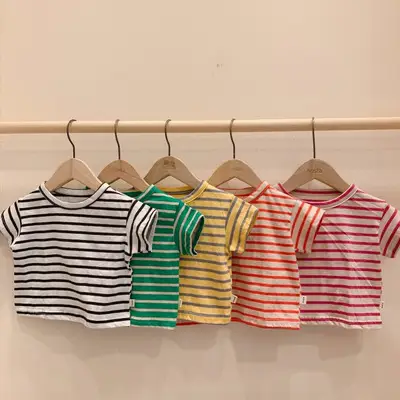 Baby Striped Cotton T-Shirt Green White - Image 3