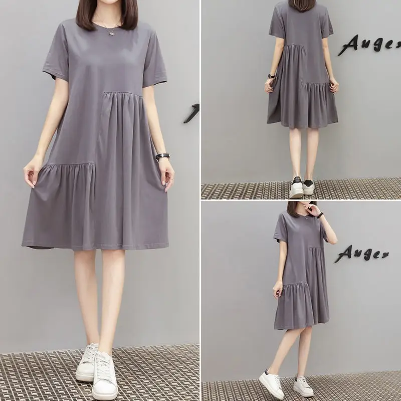 Large Size Women Grey Korean Style Dress - Image 3
