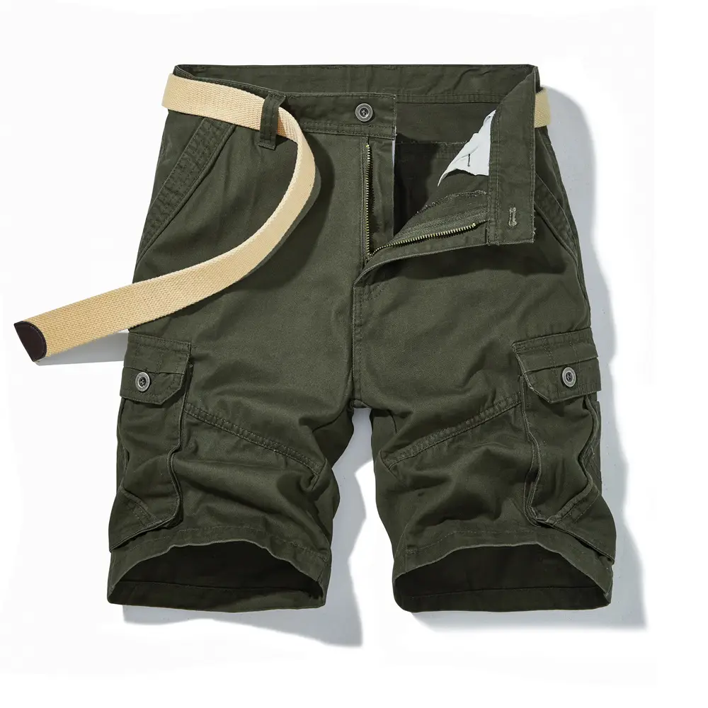 Men's Olive Green Cotton Work Shorts with 4 Pockets - Image 7