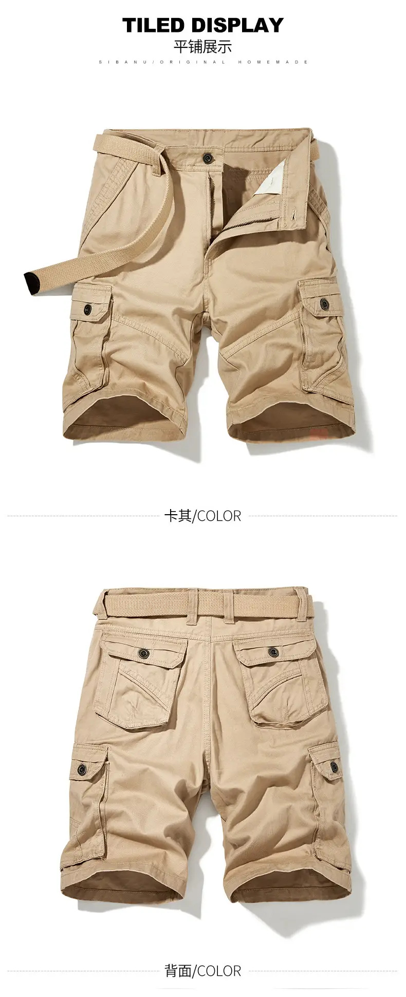 Men's Olive Green Cotton Work Shorts with 4 Pockets — feature 11