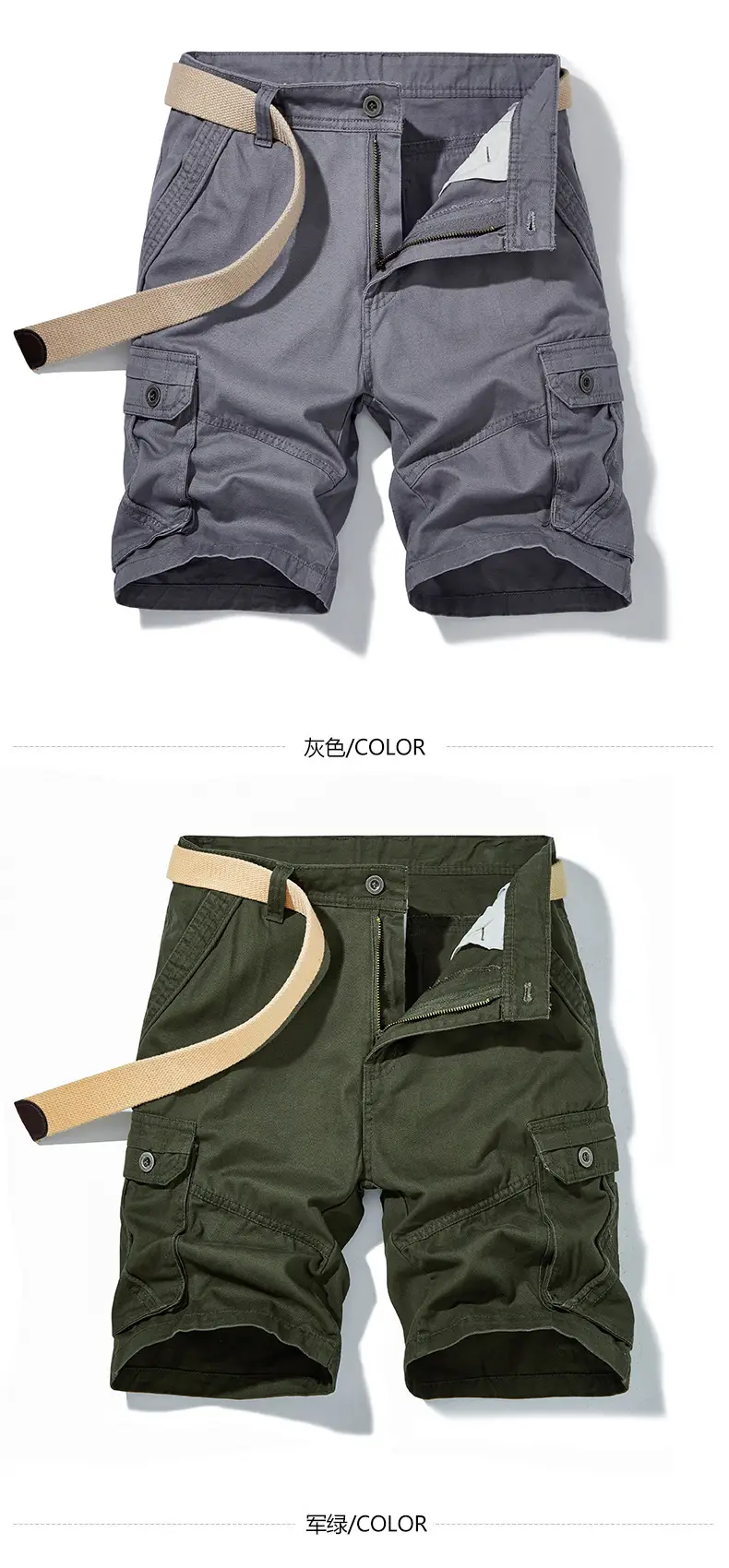Men's Olive Green Cotton Work Shorts with 4 Pockets — feature 12