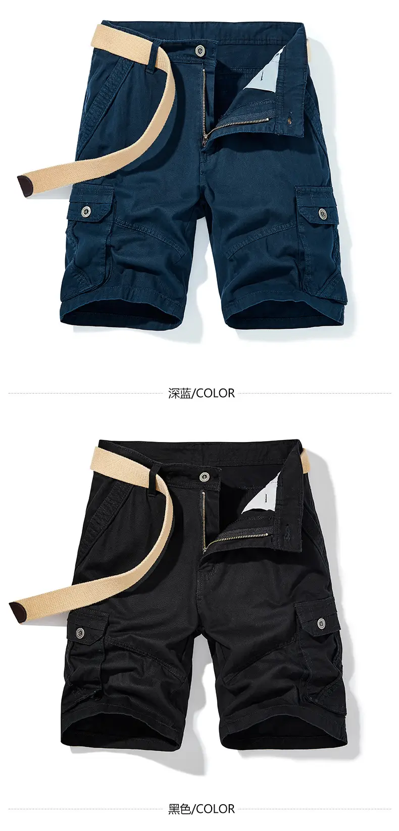 Men's Olive Green Cotton Work Shorts with 4 Pockets — feature 13