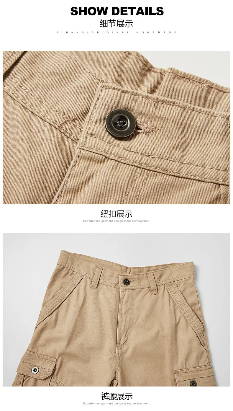 Men's Olive Green Cotton Work Shorts with 4 Pockets — feature 14