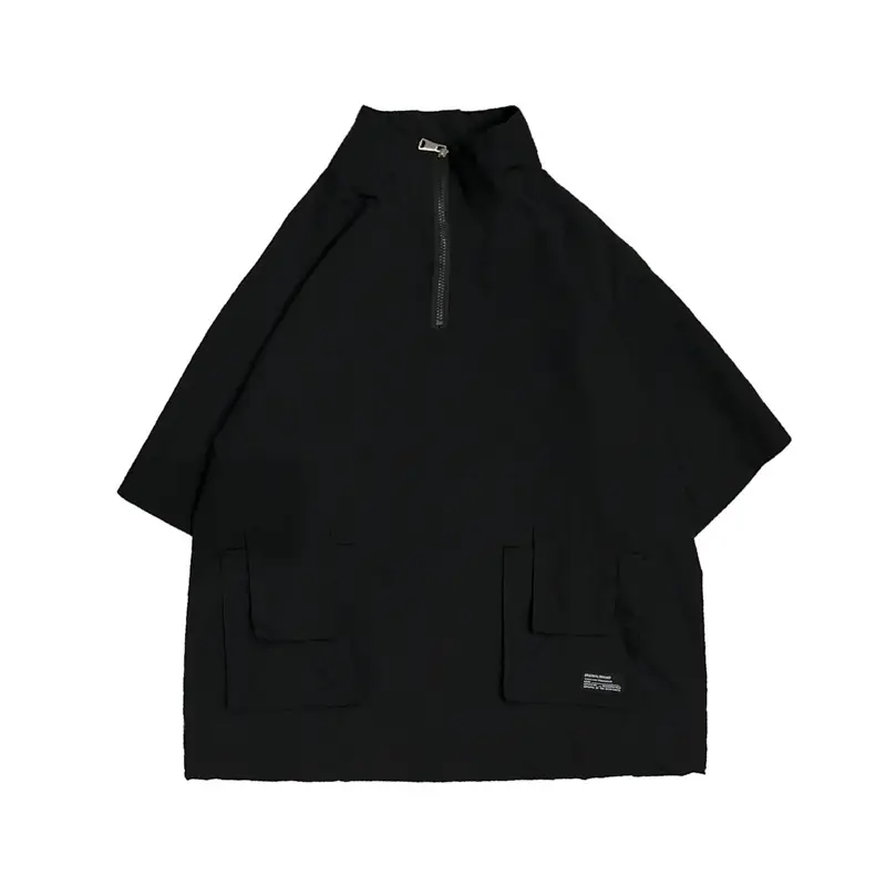 Men Black Zipper T-Shirt Set Spring Summer - Image 8