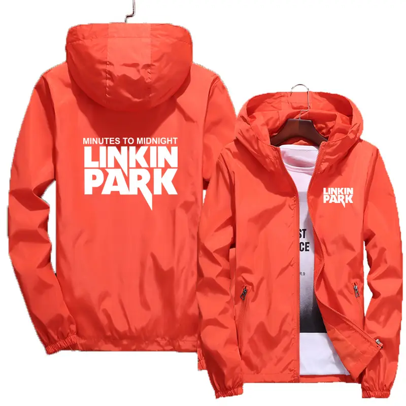 Men Red Hooded Windbreaker Jacket Large 2022 - Image 10
