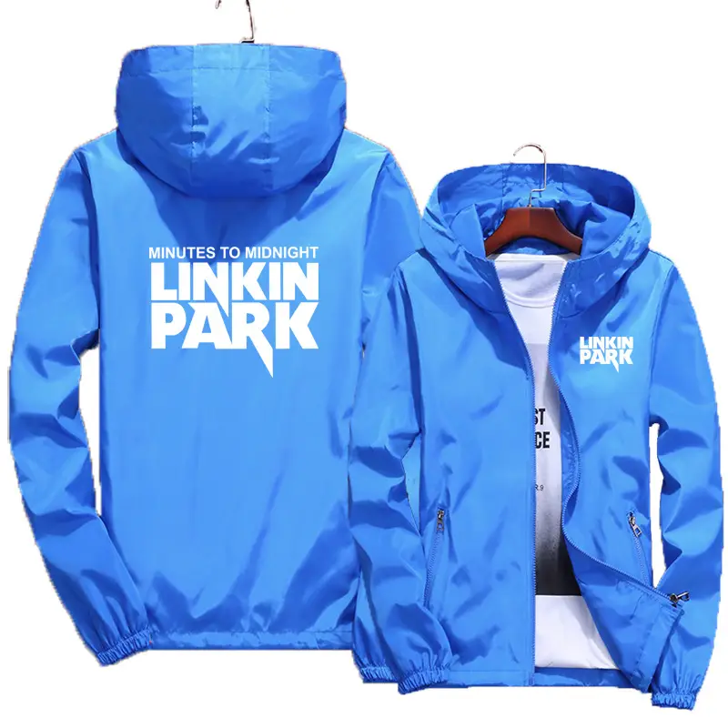 Men Red Hooded Windbreaker Jacket Large 2022 - Image 11