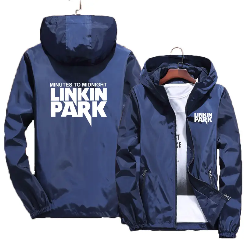Men Red Hooded Windbreaker Jacket Large 2022 - Image 12