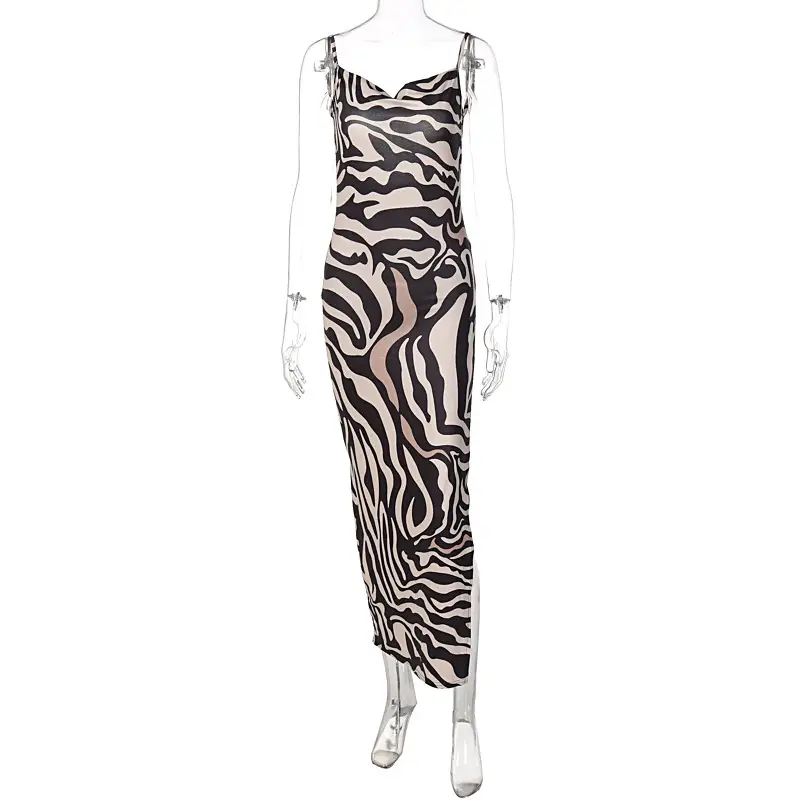Zebra Print Backless Long Sleeve Night Suit for Women - Image 2
