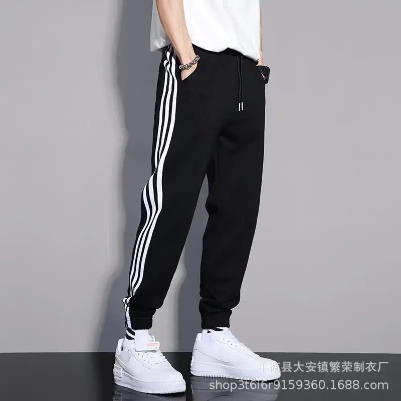 Men Grey Striped Jogger Pants Autumn Sweatpants - Image 5
