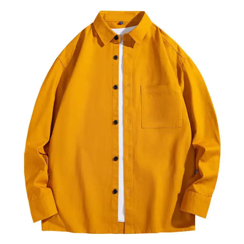 Men's Long Sleeve Pure Cotton Shirt Tan White Button Front - Image 9
