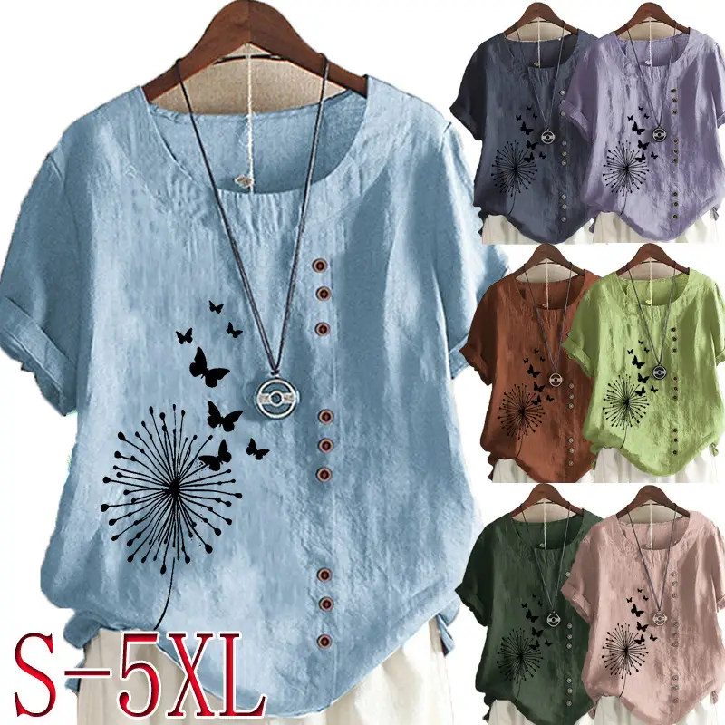 Women Casual Butterfly Print T-Shirt Large Size - Image 12