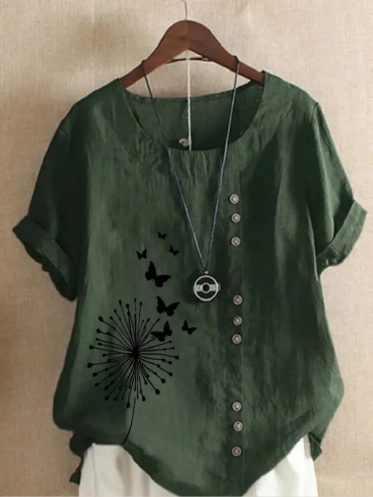 Women Casual Butterfly Print T-Shirt Large Size - Image 10